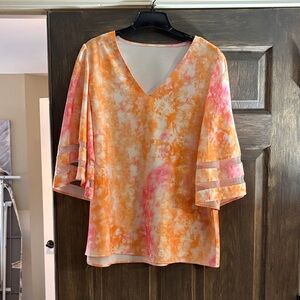 Source Unknown Tie-Dye Orange and Pink Blouse